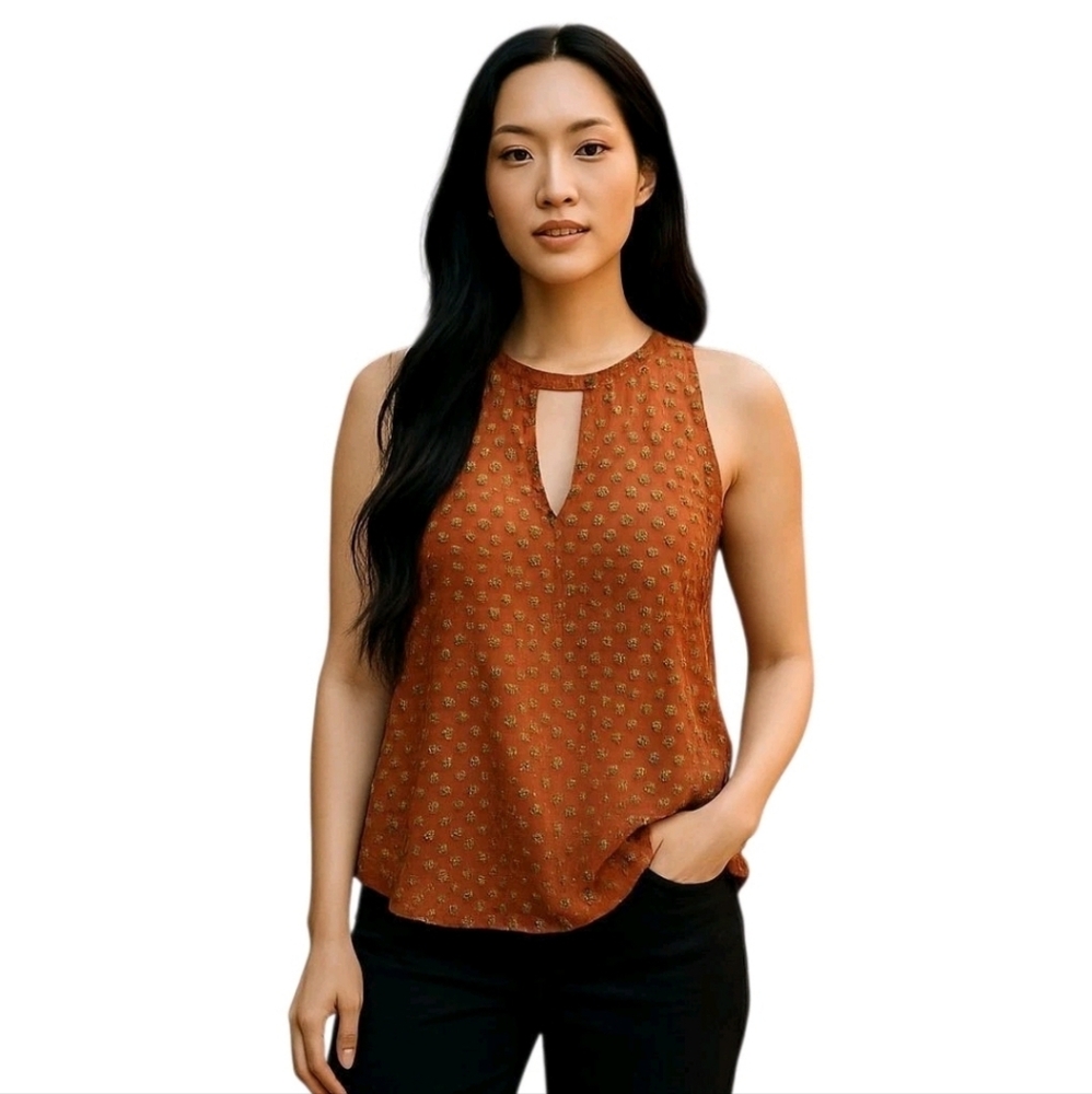 ASTR the Label Orange Geometric Pullover Sleeveless Open Back Blouse Size Small